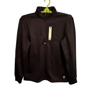 Mens FILA 1/4 Zip Black Lime Green & Reflective Accents Long Sleeve Blend SZ M
